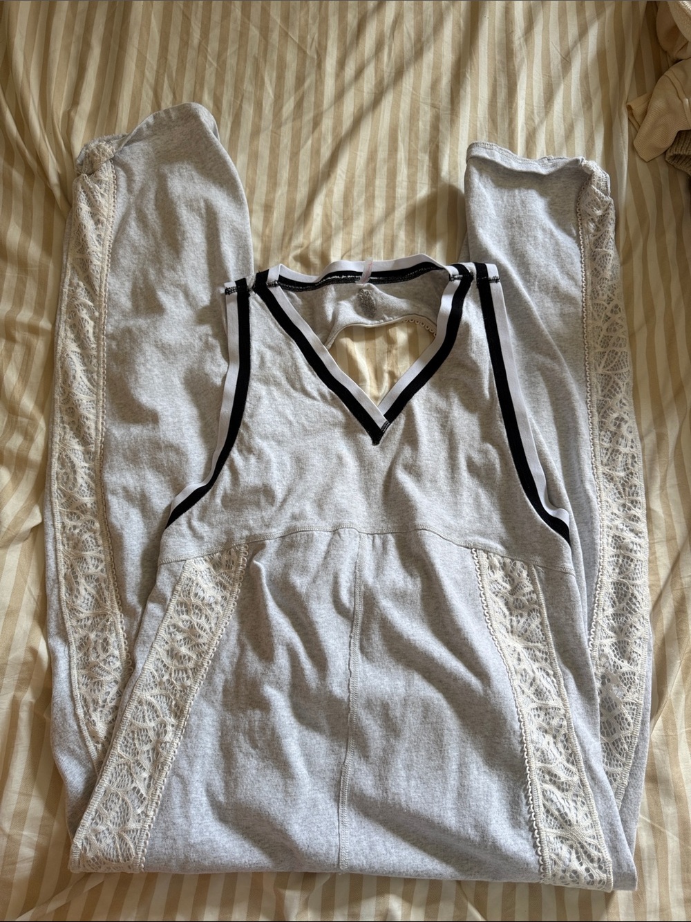 Free people Light Gray Knit Jumpsuit with Lace Trim - Picture 3 of 4
